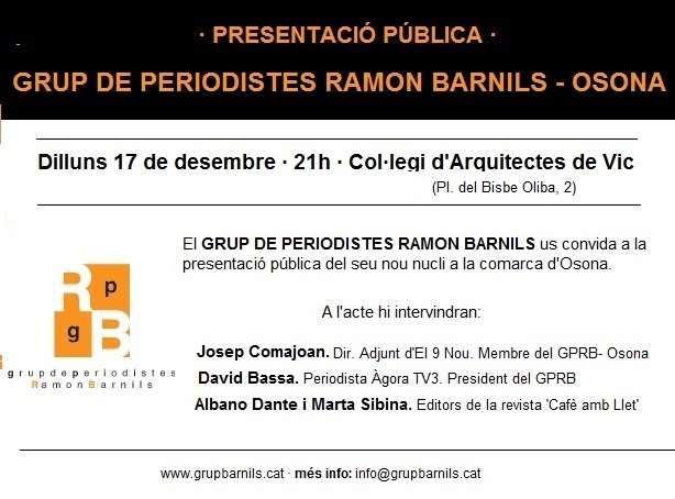 El Grup de Periodistes Ramon Barnils presenta un nou nucli a Osona