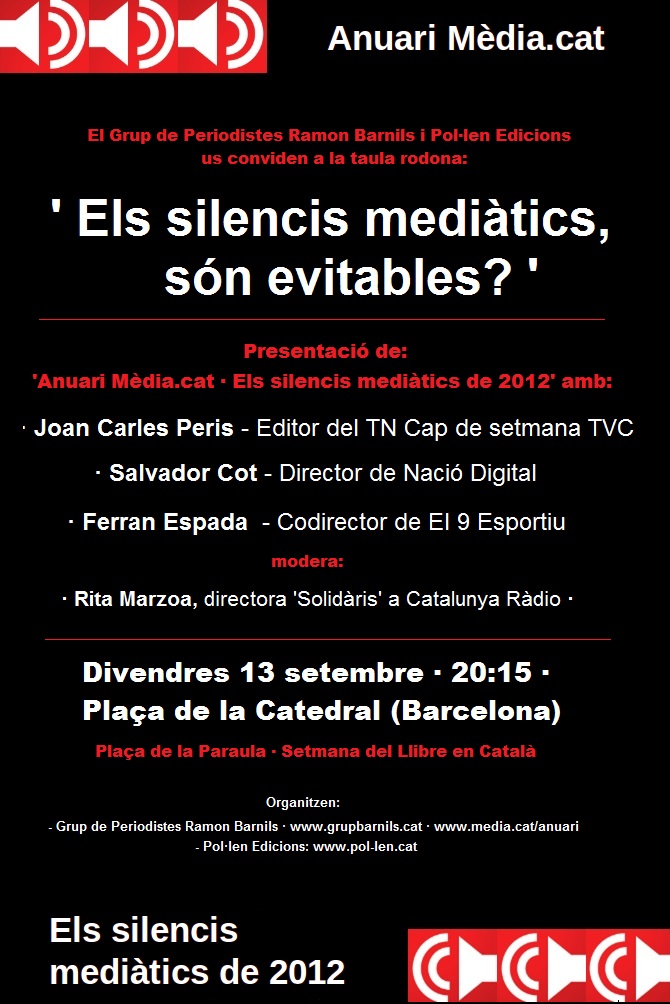 Taula rodona a La Setmana del Llibre en Català: ‘Els silencis mediàtics. Són evitables?’