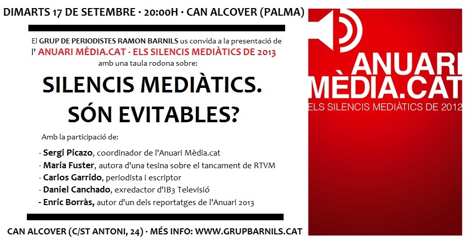 El Grup Barnils presenta la tercera edició de l’Anuari Mèdia.cat a Palma amb la taula rodona ‘Silencis mediàtics, són evitables’?