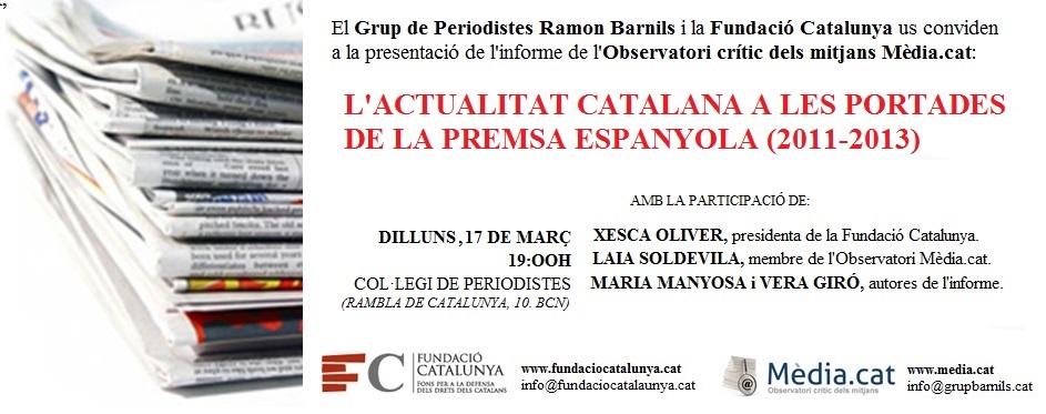L’Observatori Mèdia.cat presenta l’informe ‘L’actualitat catalana a les portades de la premsa espanyola (2011-2013)’