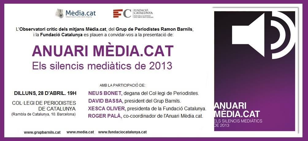 L’Anuari Mèdia.cat 2014 es presenta dilluns 28 d’abril al Col·legi de Periodistes