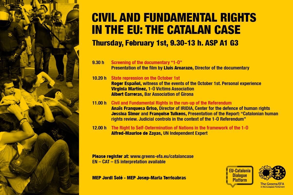 Avui es presenta al Parlament Europeu l’informe “Violación de derechos civiles y políticos. Cataluña. Septiembre y Octubre 2017”