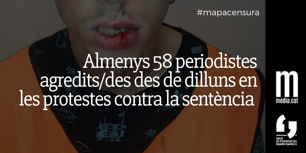 Almenys 20 periodistes ferits/des i 1 detingut la nit i matinada de divendres a Catalunya