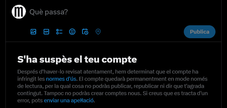 Suspès el compte de X de Mèdia.cat